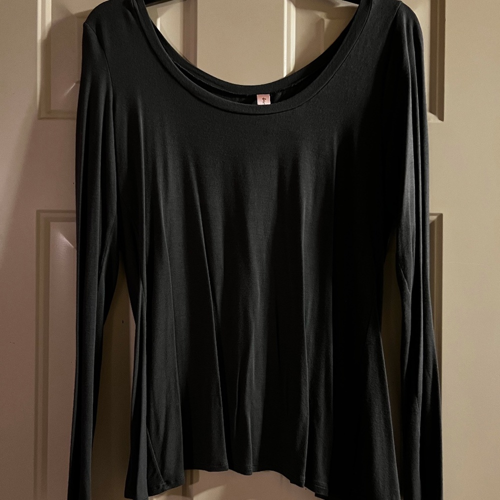 Gray Long Sleeve Open Back Top